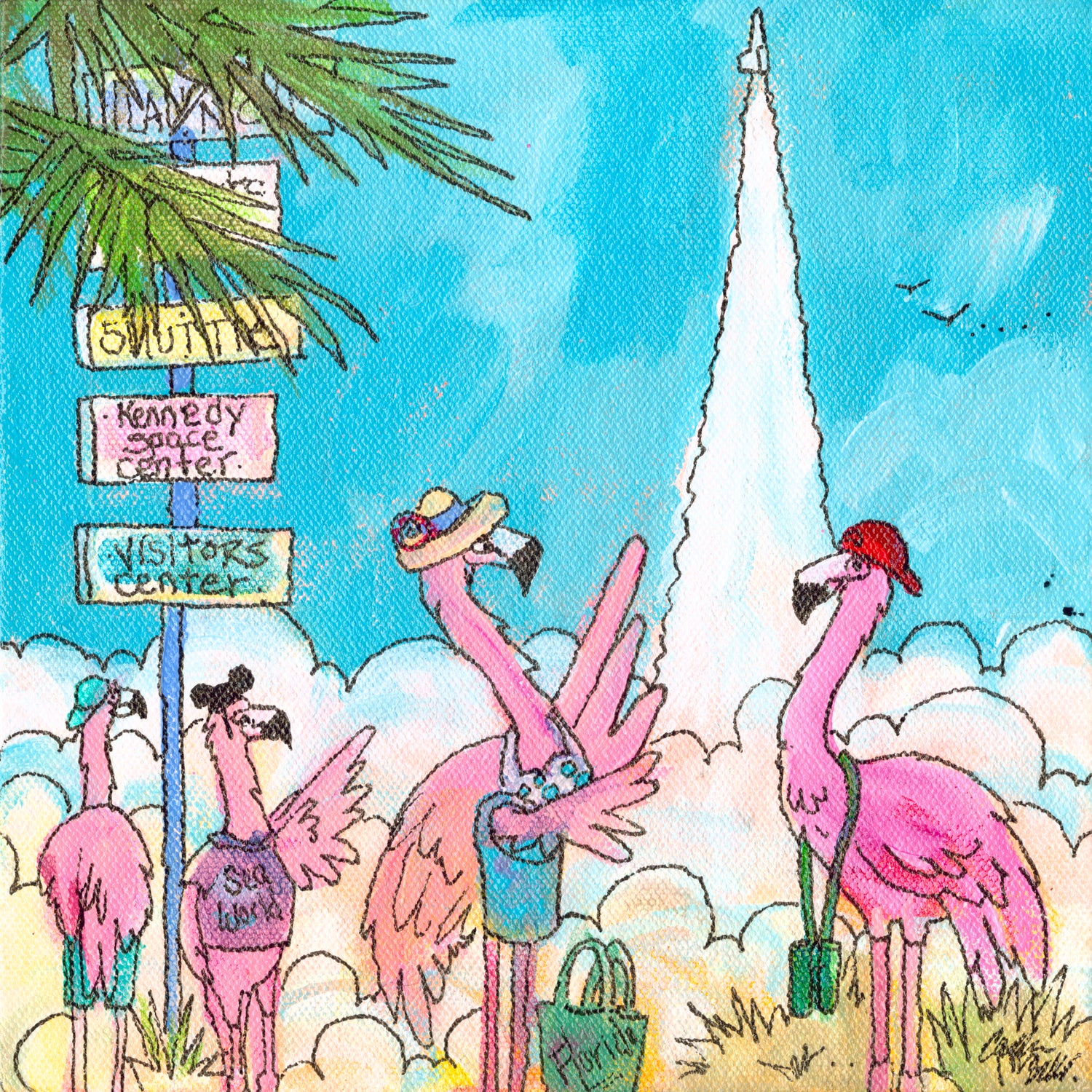 Funny Flamingos - Print